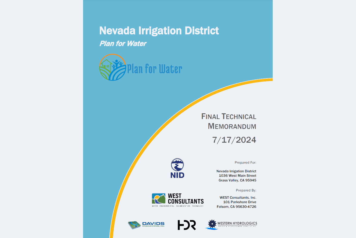 Cover for NID's Plan For Water Technical Memorandum